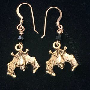 VAMPIRE BAT Goth Dangling Earrings for Pierced Ears 🦇Gold Over Brass